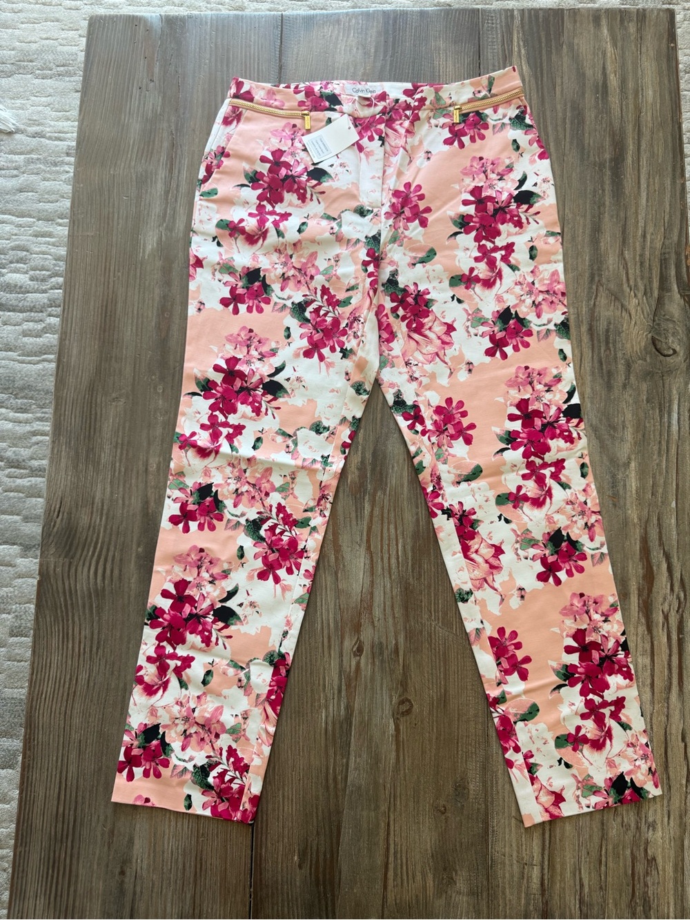 Calvin Klein Women’s Floral Ankle Pants Pink Multicolor NWT Size 8